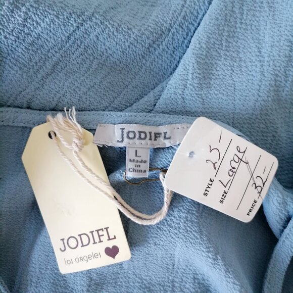 NWT Jodifl Womens Gray Bell Sleeve Surplice Neck Faux Wrap Blouse Top Size L - Picture 5 of 7